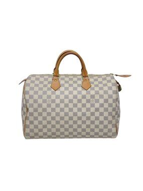 Louis Vuitton Speedy 35 Damier Azur Handbag White Beige